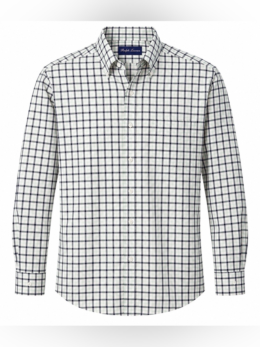 Ralph Lauren Purple Label Black Mint White Plaid Mens Button-Up Shirt Medium